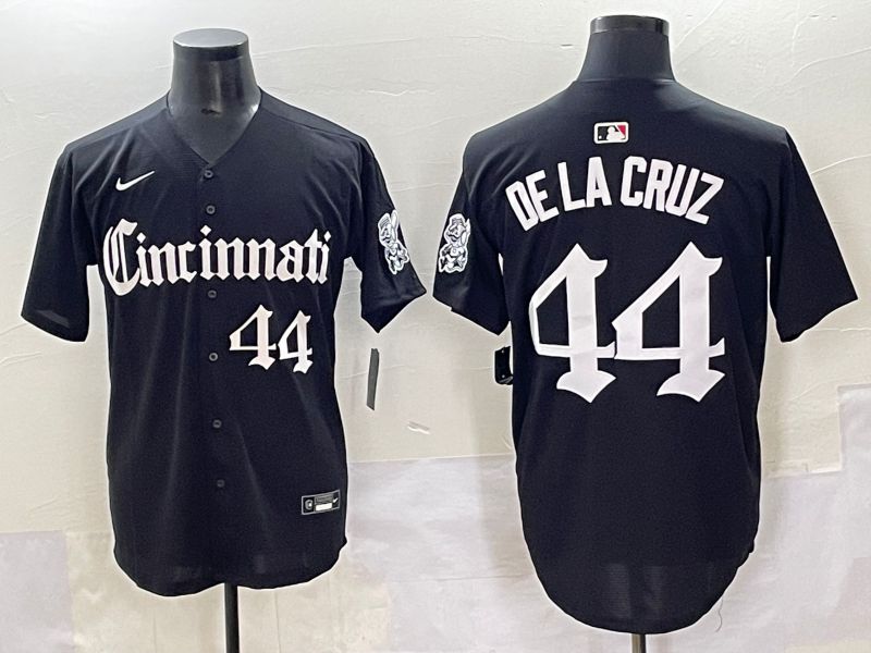 Men 2025 Cincinnati Reds #44 Delacruz Black Five generations Joint Name Nike MLB Jersey style 8